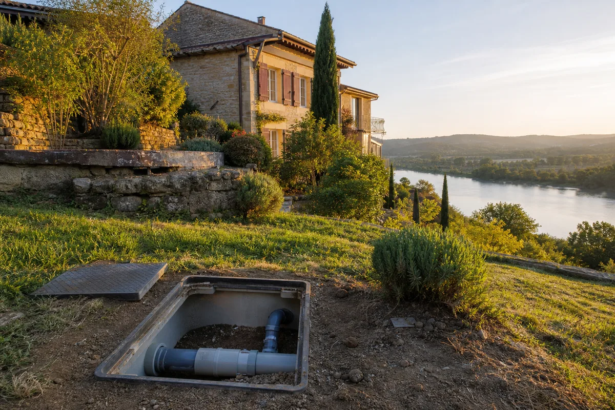 Villa de caractère en pierre dorée sur un coteau du Val de Saône dominant la rivière au nord de Lyon